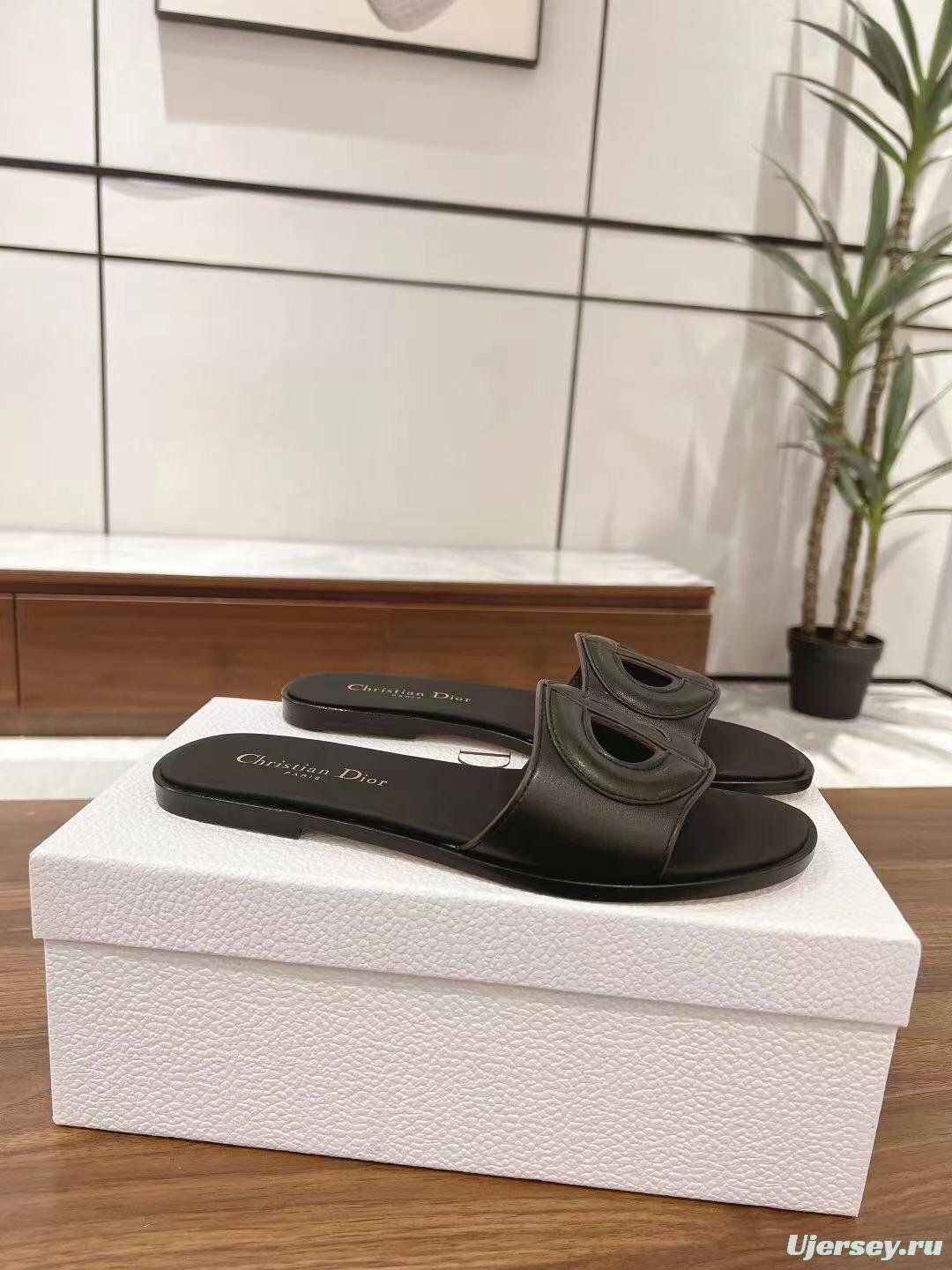 2025 Slippers Dior Black Leather Slippers LY00260