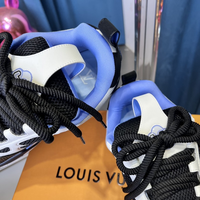 2025 Unisex Louis Vuitton White Black Blue Leather Mesh LV Trainer