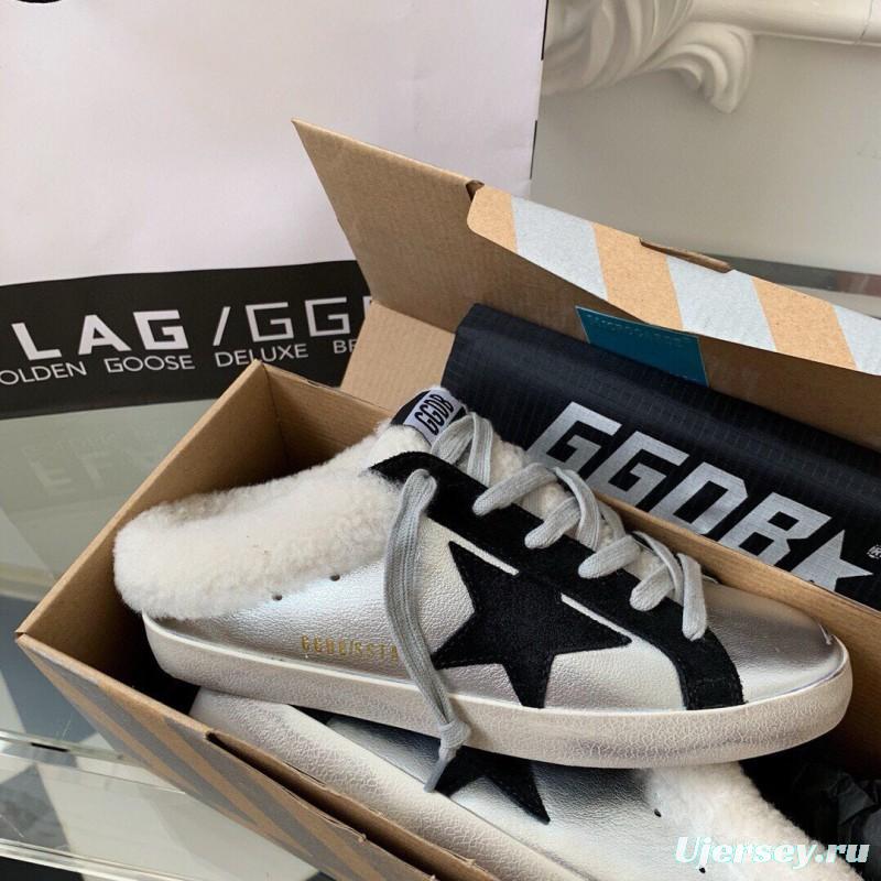 2024 Slippers GGDB White Black Leather Shearling Slippers MJ00280