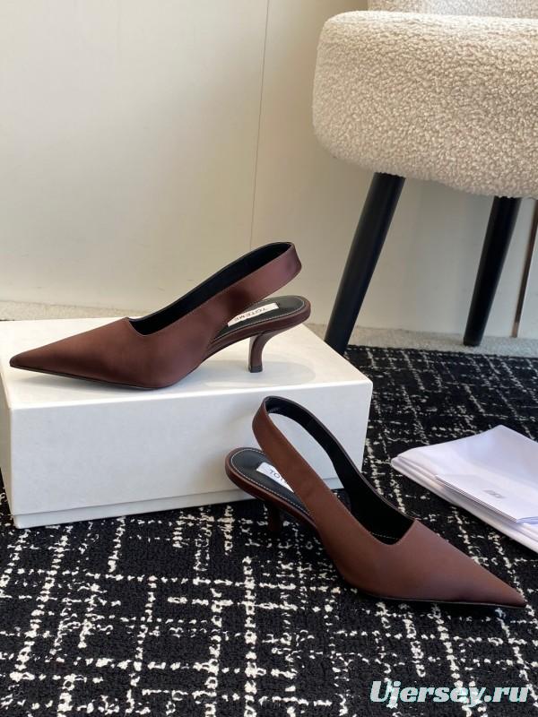 2025 Women Toteme Brown Satin Slingback Pointed Toe Heels