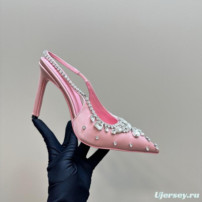 2025 Women Gucci Pink Silk Slingback High Heel Crystal MJ00340