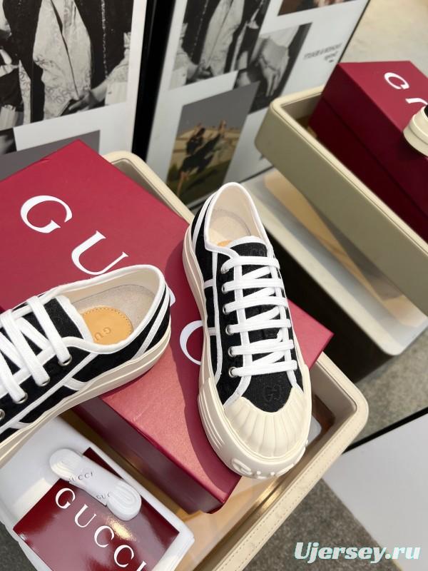 2025 Women Gucci Black White Canvas Sneakers LY00270
