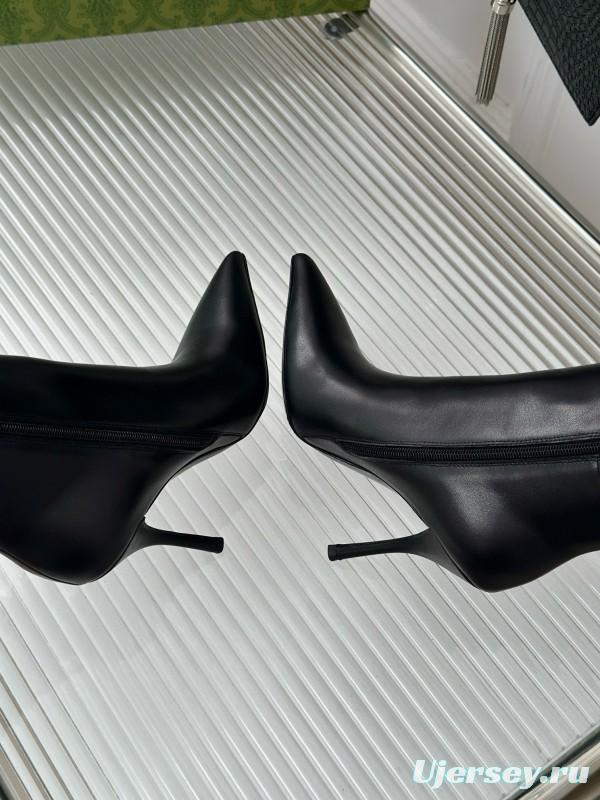 2024 Women Gucci Black Leather Boots Chain Detail MJ00550