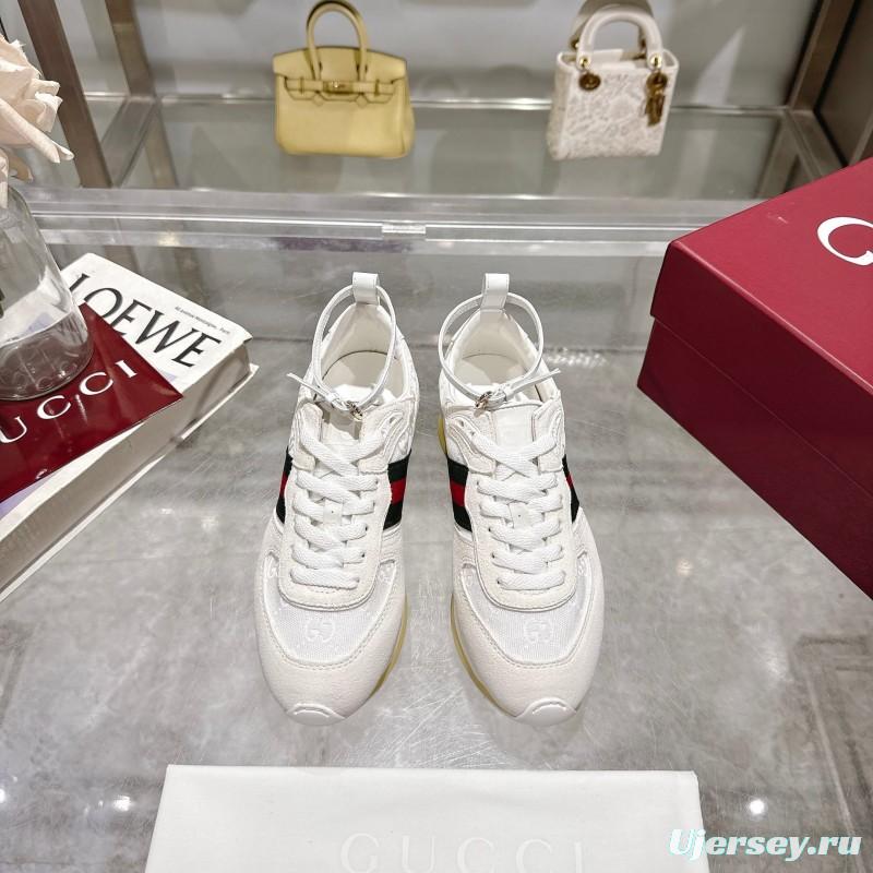 2025 Unisex Gucci White Black Red Fabric Sneakers Detachable Adjustable Ankle Strap LY00340