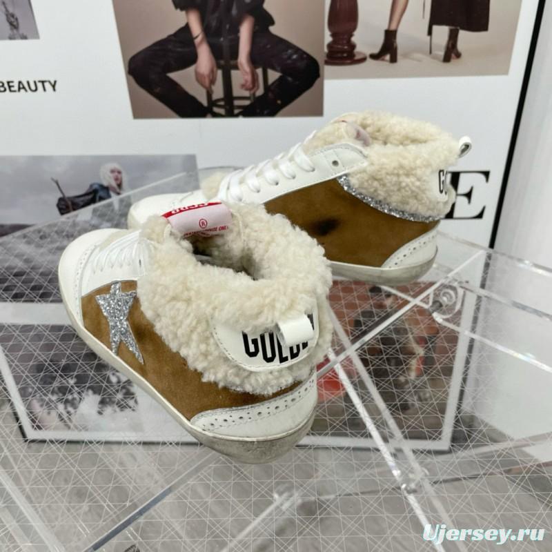2024 Unisex GGDB Brown White Shearling Suede Leather High-Top Sneakers MJ00300