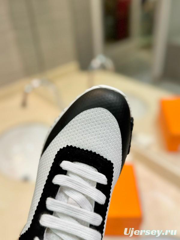2024 Unisex Hermès Black White Silk Leather Mesh Sneakers MJ00320