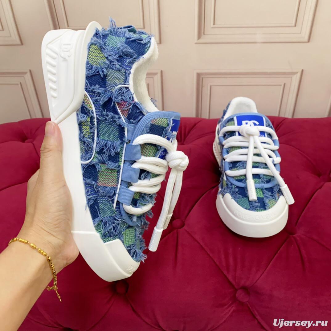 2025 Unisex Dolce & Gabbana Blue Green Denim Fabric Sneakers