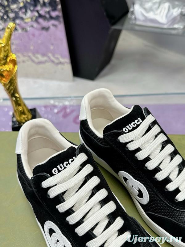 2024 Unisex Gucci Black White Leather Sneakers MJ00310