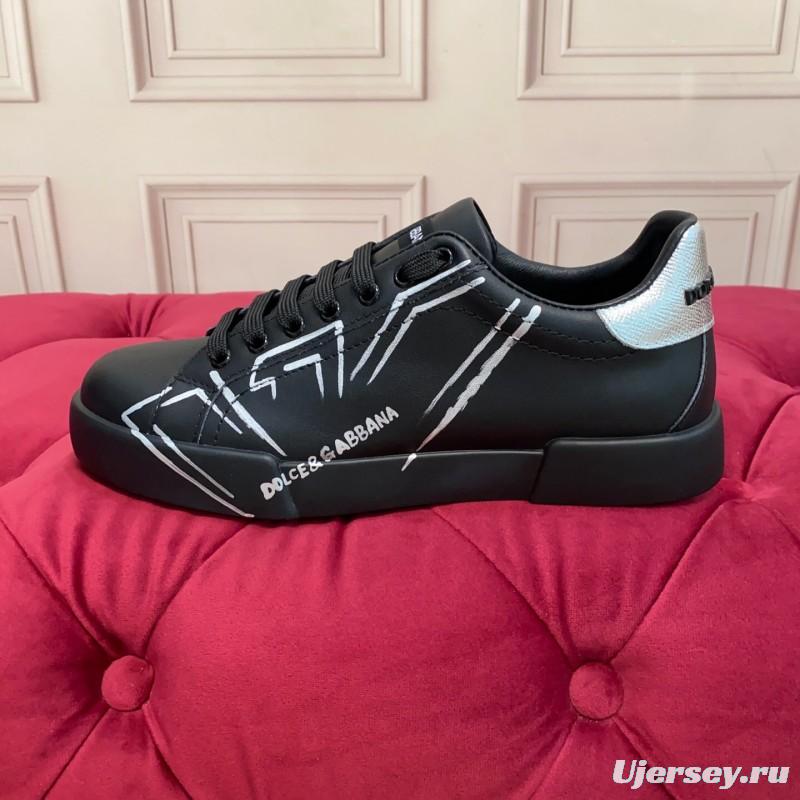 2025 Men Dolce & Gabbana Black Silver Leather Sneakers