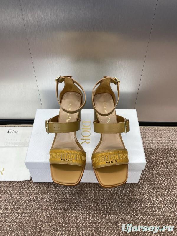 2025 Women Dior Yellow Leather Sandals Christian Dior Logo