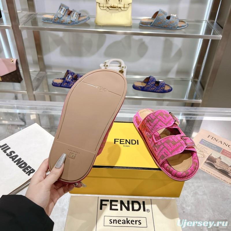 2025 Slippers Fendi Pink Jacquard Buckle KFY00250