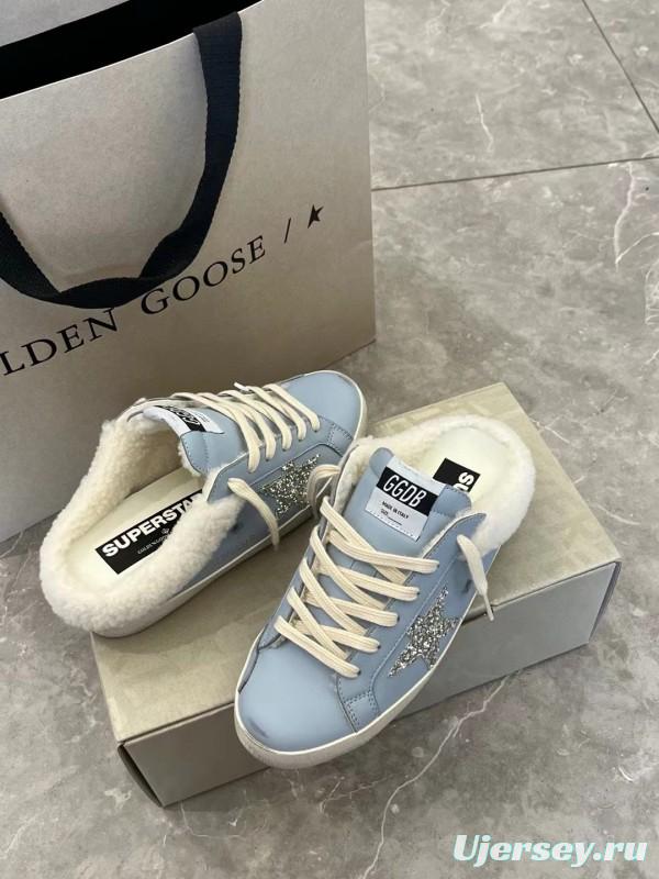 2024 GGDB Light Blue Shearling Leather Slippers MJ00280