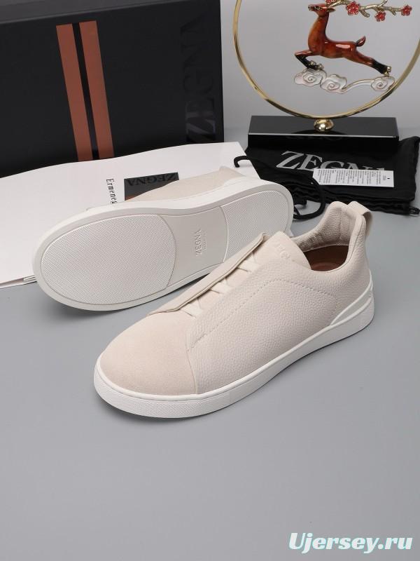 2024 Unisex Ermenegildo Zegna White Leather Suede Sneakers MJ00240