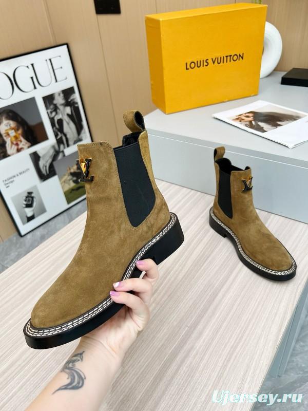 2024 Women Louis Vuitton Brown Suede Chelsea Boots MJ00340