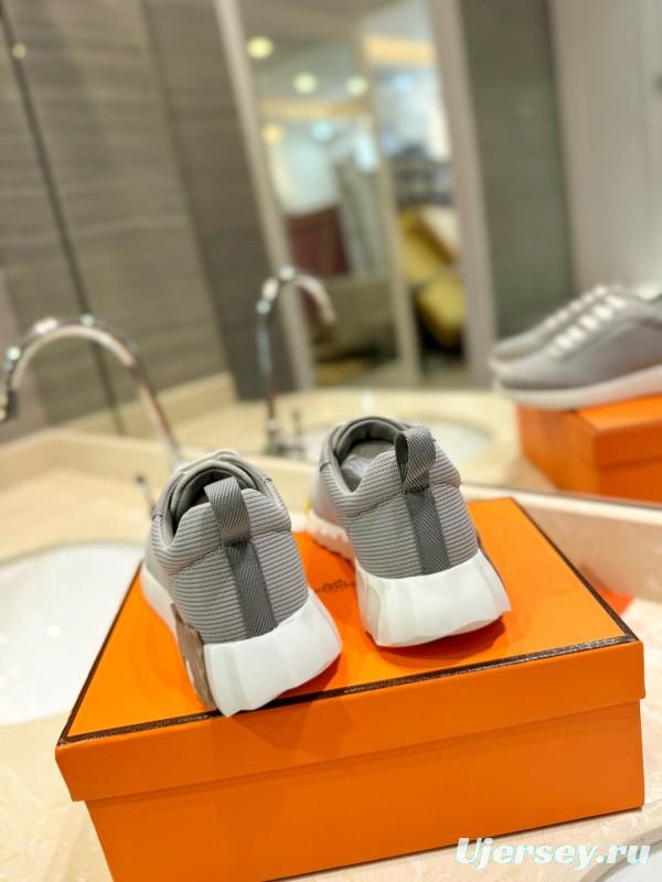 2024 Unisex Hermès Gray Beige Silk Suede Sneakers MJ00320