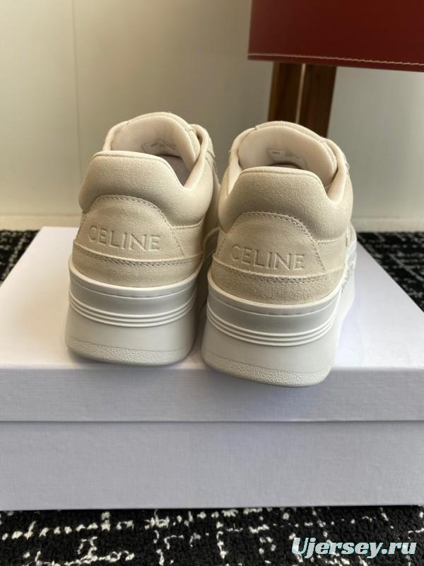 2025 Women Celine Beige Suede Platform Sneakers KFY00320