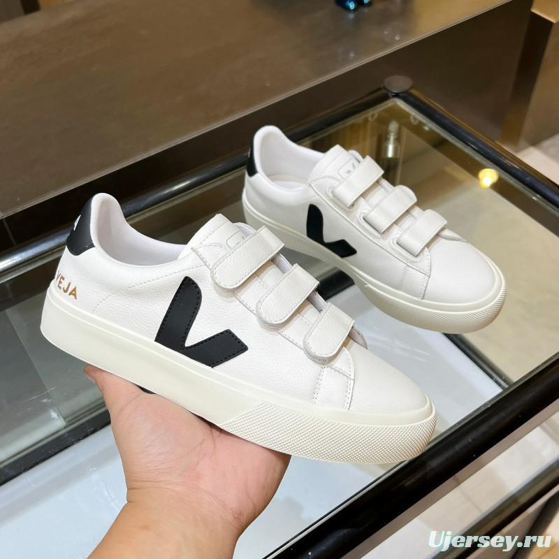 2025 Unisex VEJA White Black Leather Canvas Sneakers Velcro MJ00240(W/M)