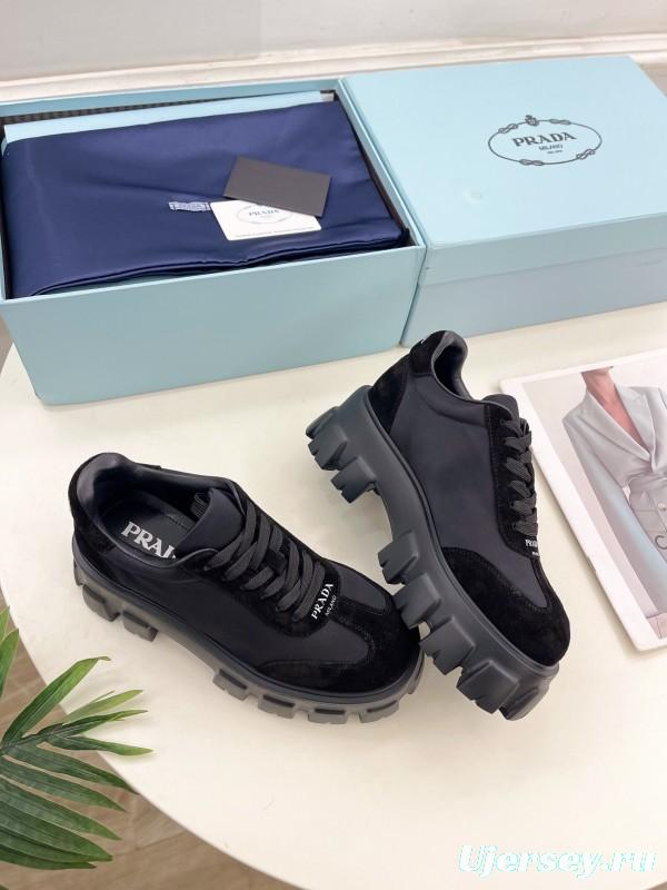2025 Unisex Prada Black Suede Leather Sneakers KFY00310(F)/KFY00330(M)