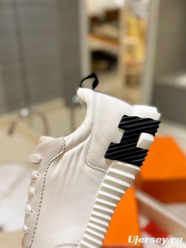 2024 Unisex Hermès White Imported Silk Lambskin Suede Sneakers MJ00320