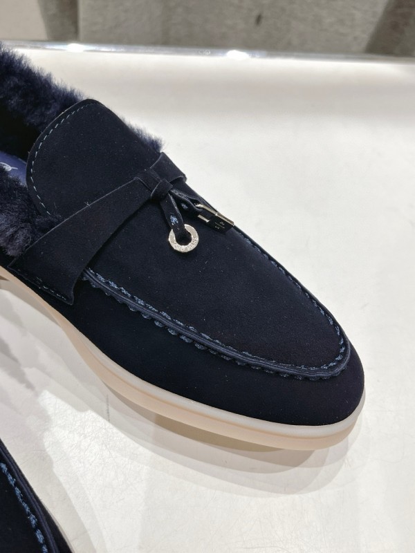 2024 Women LP Navy Suede Fur Loafers