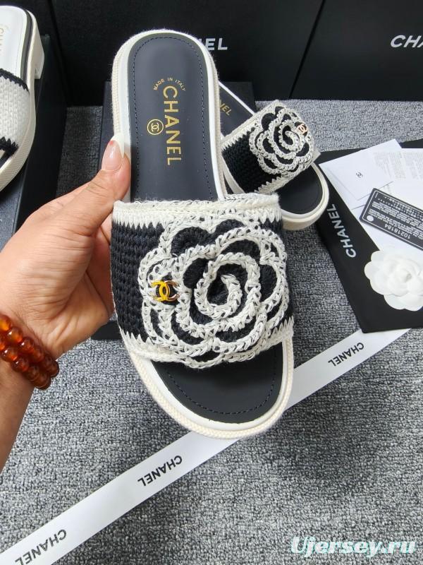 2025 Slippers Chanel Black White Crochet Sandal