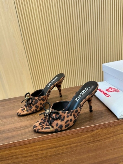 2025 Women VERSACE Leopard Print Leather Heels LY00210