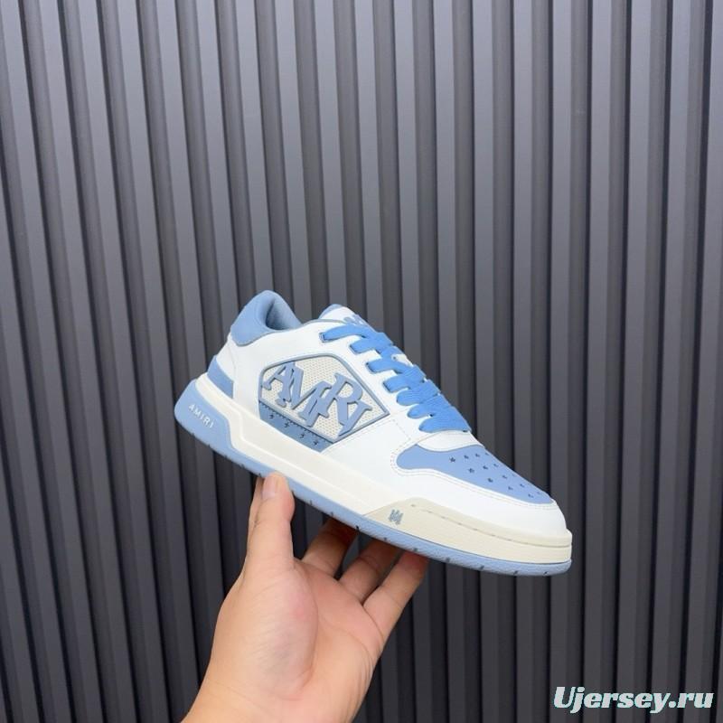 2025 Unisex Amiri White Light Blue Leather Sneakers MJ00360