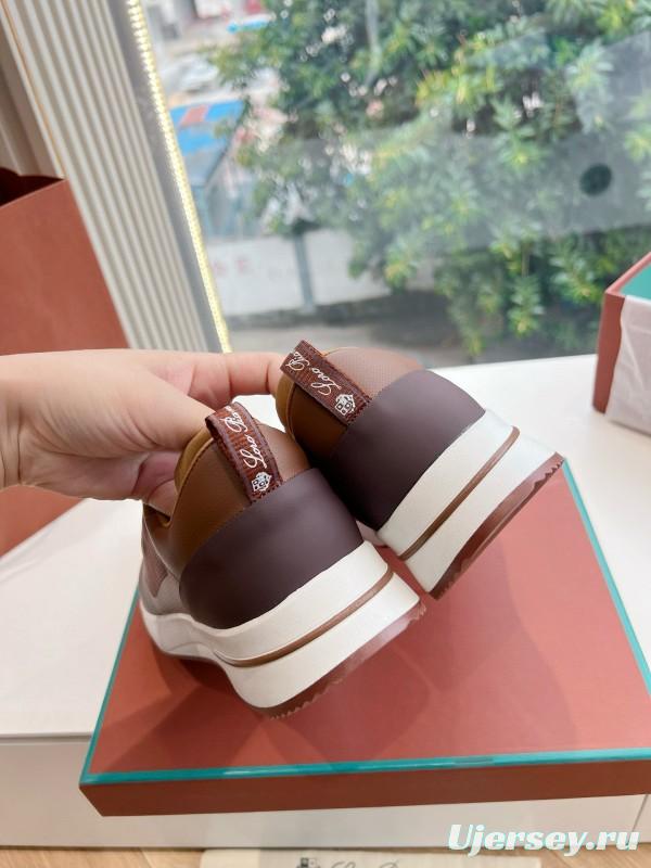 2024 Unisex Le Parmentier Brown Beige Mesh Leather Sneakers