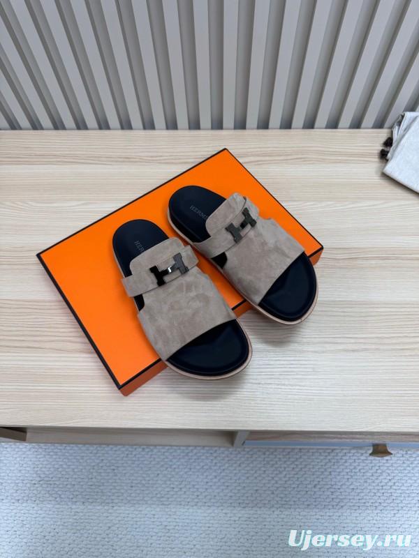 2025 Slippers Hermès Sand Beige Suede Double Strap