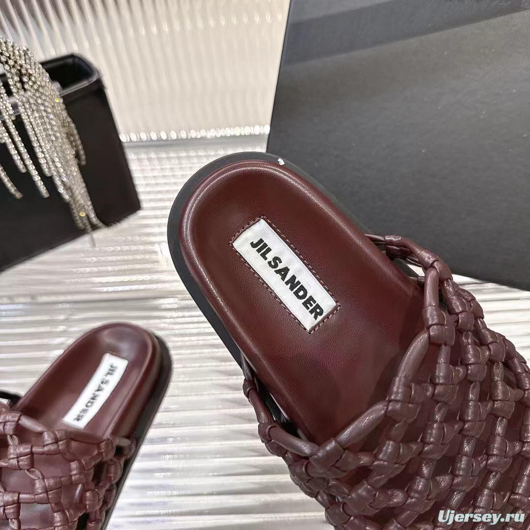 2025 Women Jil Sander Brown Leather Woven Slippers