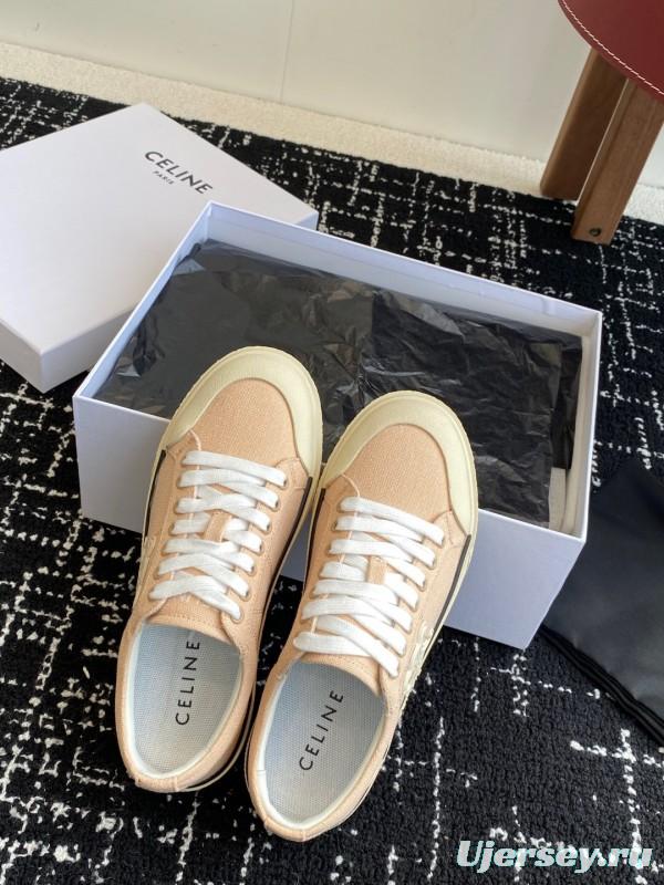 2025 Women Celine Pink Canvas Leather Sneakers