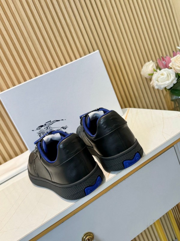 2024 Men BURBERRY Black Blue Calf Leather Sneakers MJ00330