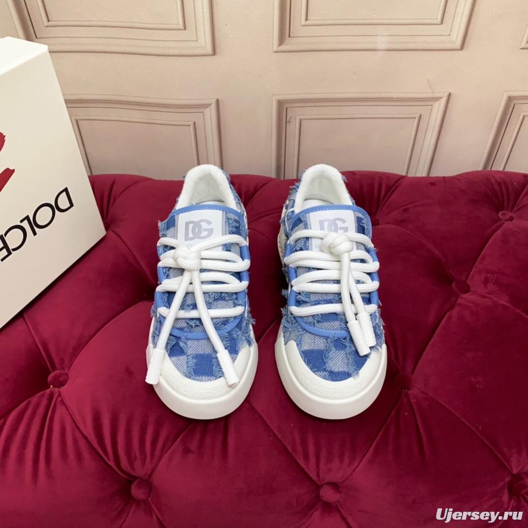 2025 Women Dolce & Gabbana Blue Denim Leather Sneakers