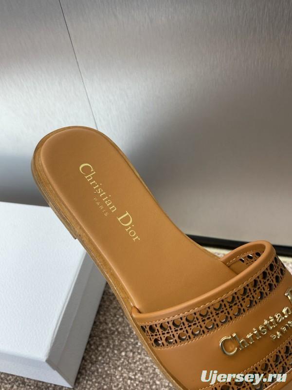 2025 Slippers Dior Brown Leather Casual KFY00300