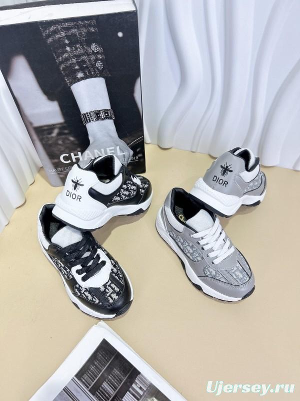 2024 Kids CHANEL Black White Leather Sneakers