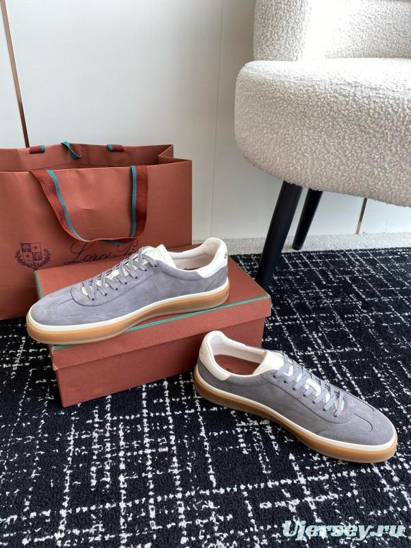 2024 Unisex Loro Piana Grey Suede Calf Leather Trainers MJ00320