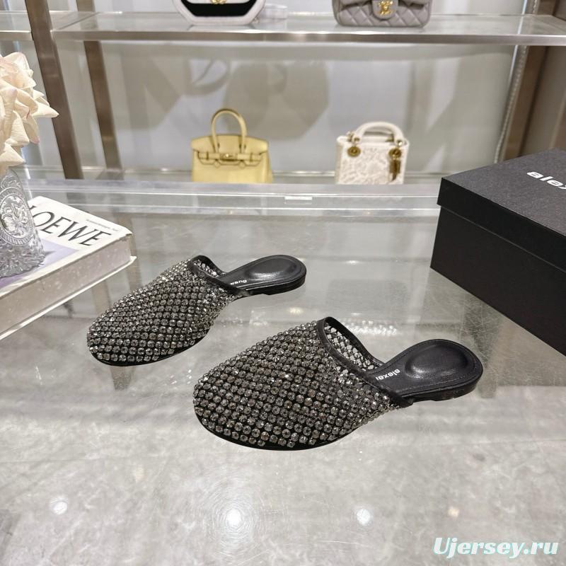 2025 Slippers Alexander Wang Black Mesh Leather Stud LY00310