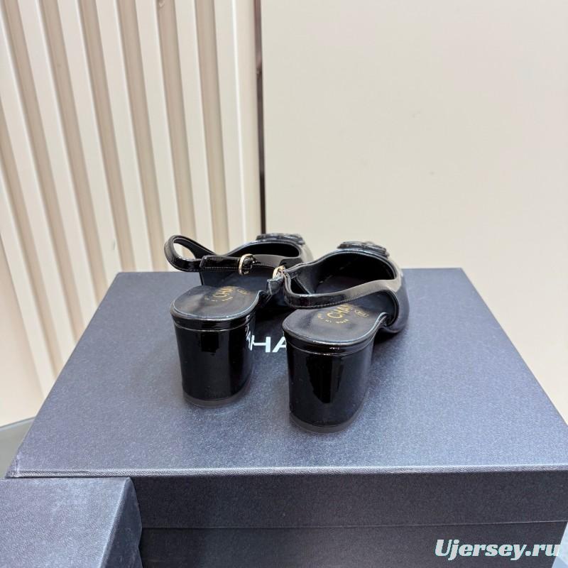 2025 Women Chanel Black Patent Leather Slingback Pumps