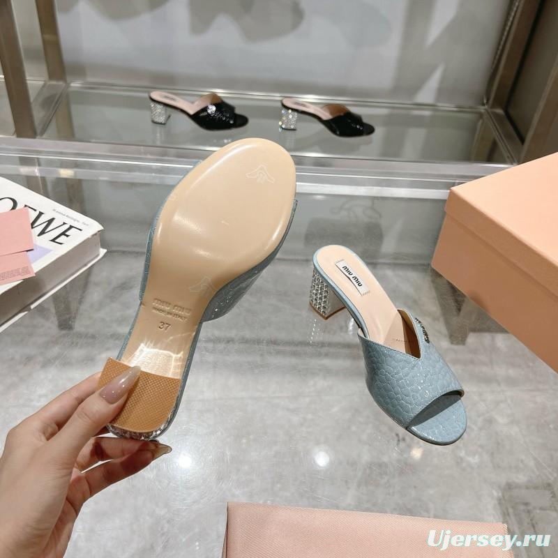 2025 Women Miu Miu Light Blue Leather Mules