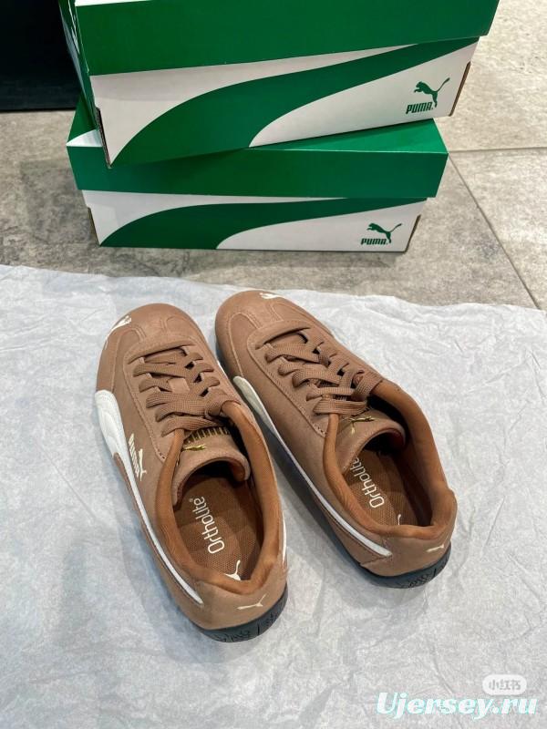 2025 Women Puma Brown White Suede Leather Sneakers KFY00260