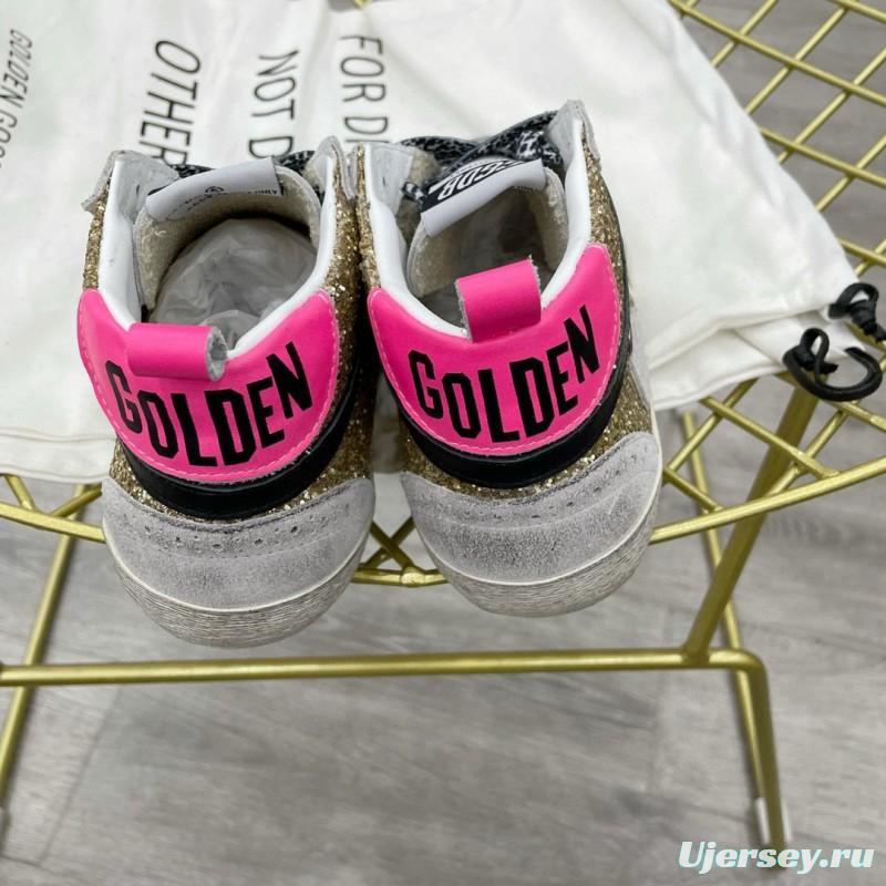 2024 Women GGDB Gold White Leather Glitter High Top Sneakers MJ015AM