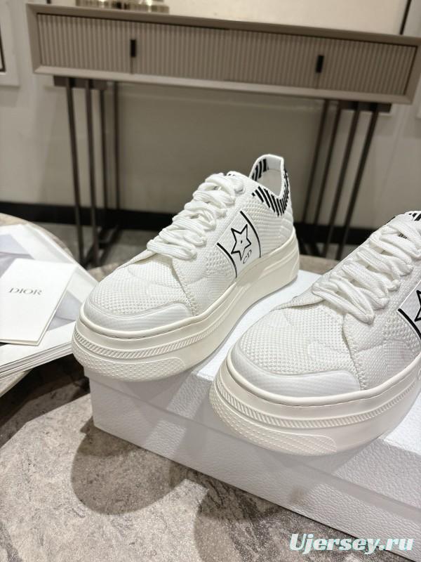 2025 Women Dior White Leather Sneakers Star Detailing KFY00330