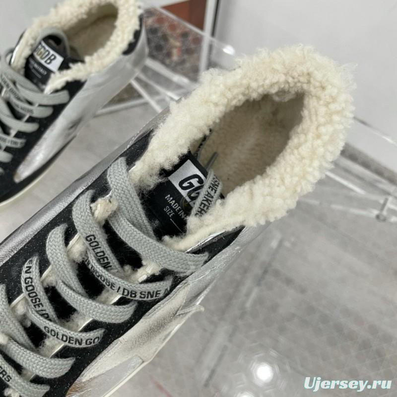 2025 Women GGDB Silver Black Leather Shearling Sneaker