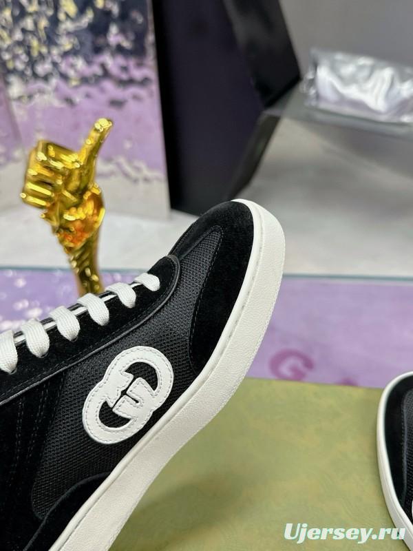 2024 Unisex Gucci Black White Leather Sneakers MJ00310