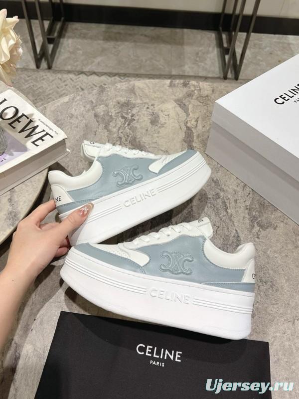 2025 Women Celine Blue White Leather Mesh Sneakers