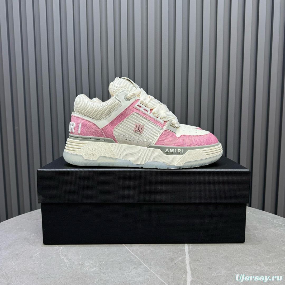 2024 Unisex Amiri Pink White Mesh Suede Sneakers MJ00360