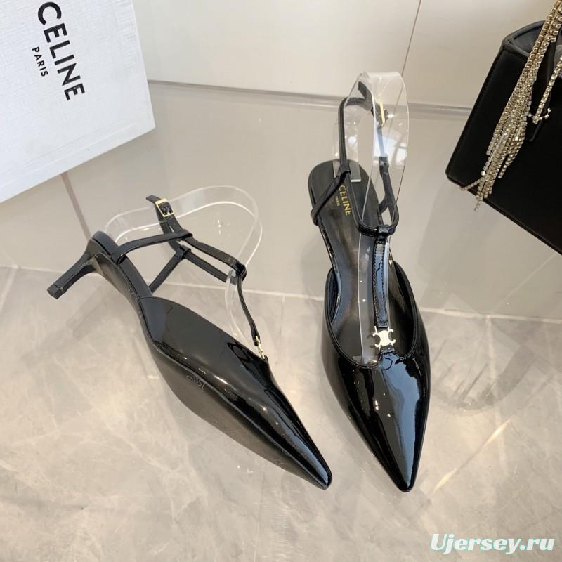 2025 Women Celine Black Patent Leather Slingback TRIOMPHE KFY00300
