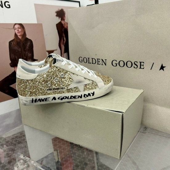 2025 Women GGDB Gold Glitter Leather Sneakers MJ00260