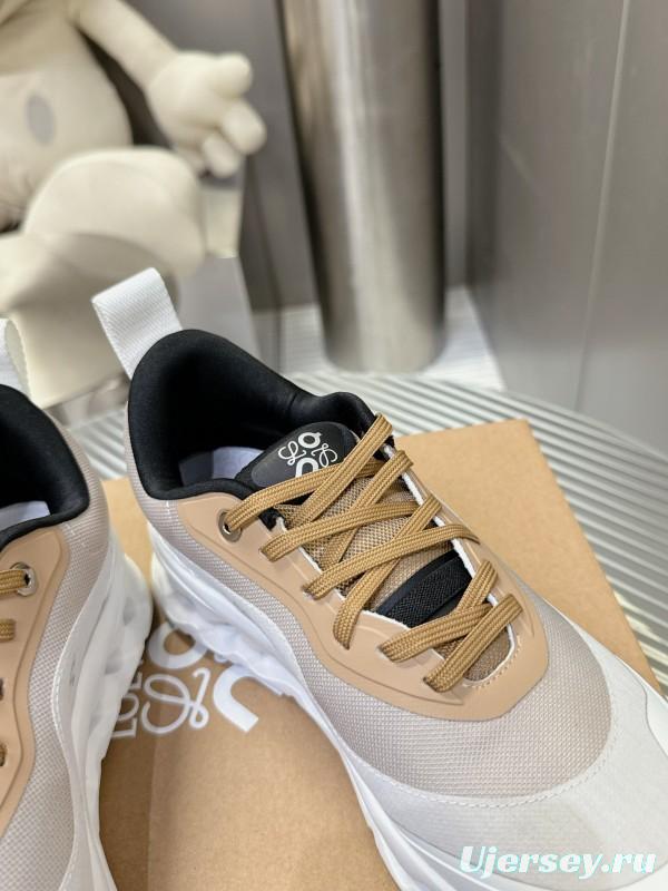 2025 Unisex Loewe White Beige Mesh Leather Sneakers