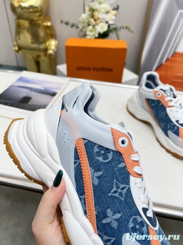2025 Unisex Louis Vuitton Blue Orange White Leather Mesh Rubber Sneakers Monogram LY00340